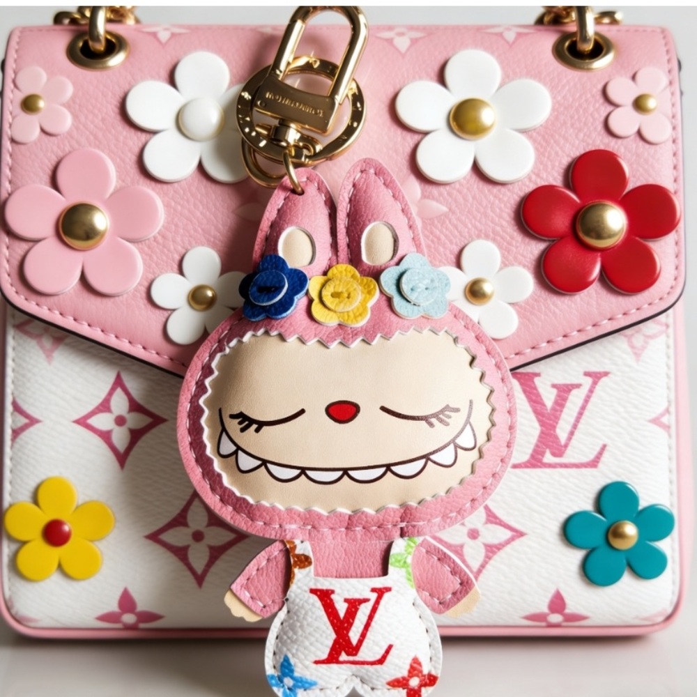 Labubu upcycled monogram leather purse/bag charm Keychain
